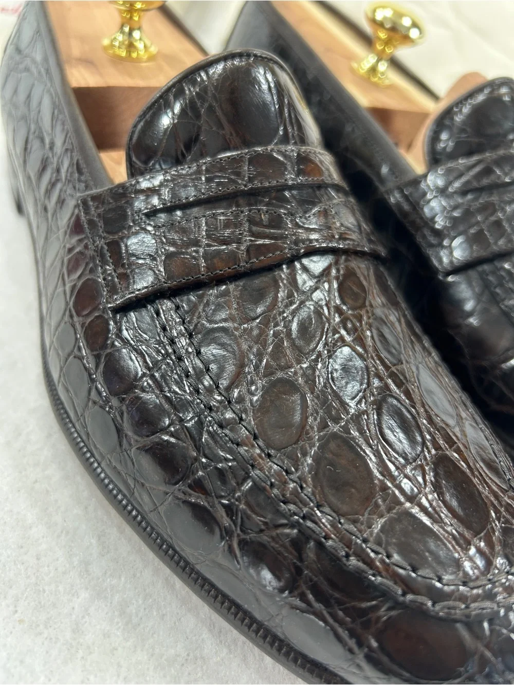 Salvatore Ferragamo Texas Dark Brown Crocodile Penny Loafers Men's 10.5 D Italy